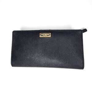 Kate Spade Stacy Laurel Way Clutch Wallet Black Gold Saffiano Leather WLRU2673